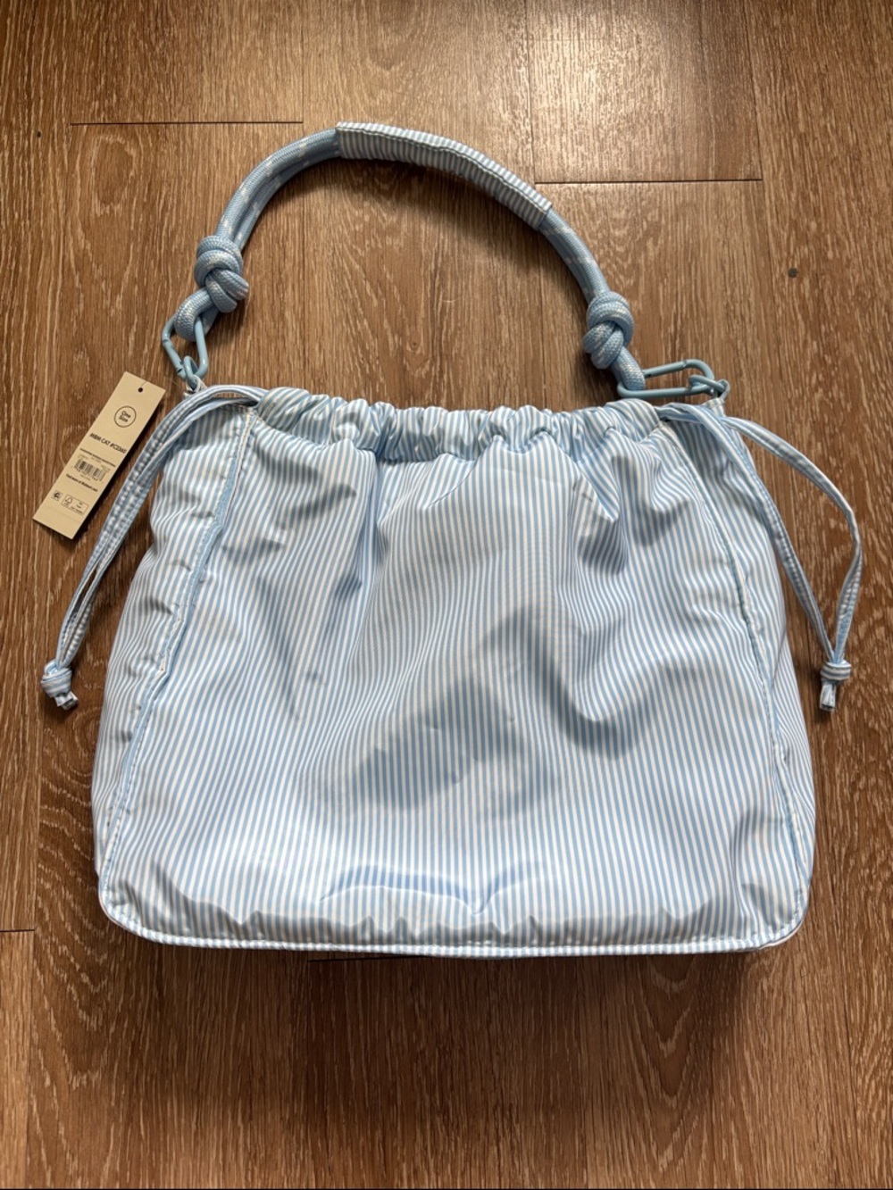 New! No Boundaries blue & white striped bungee drawstring shoulder bag/tote